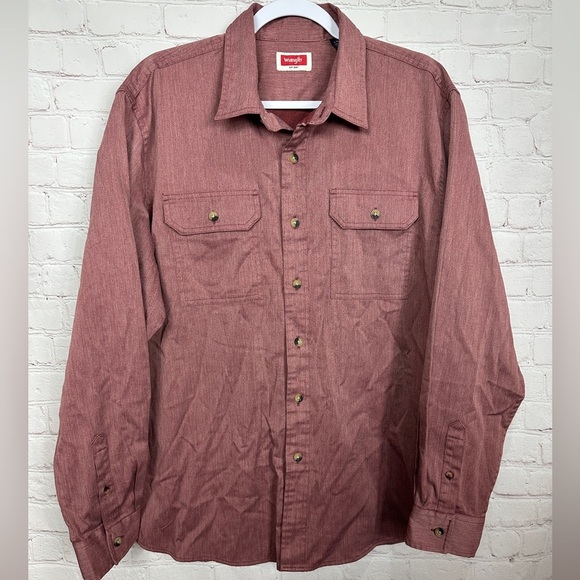 Wrangler red long sleeve button up work shirt pockets, sz L‎ - Picture 1 of 5